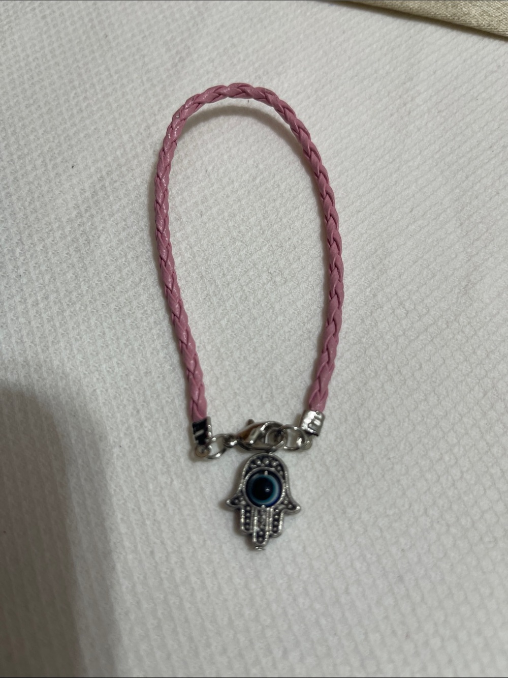 Pink Braided Leather Hamsa Charm Bracelet